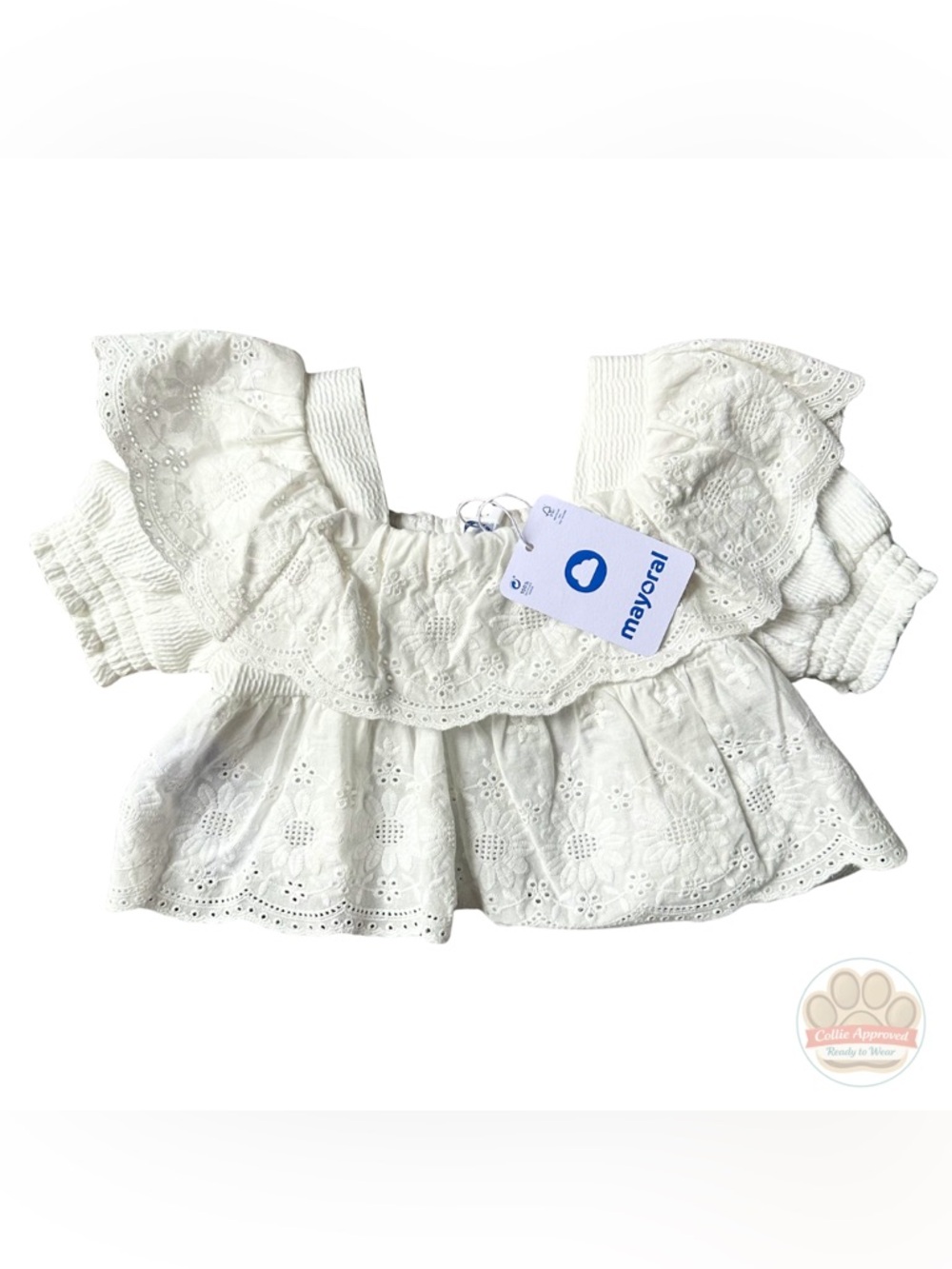 Mayoral - Kids White Eyelet Ruffle Blouse